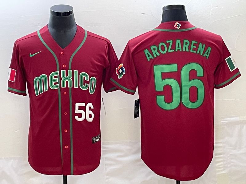 Men 2023 World Cub Mexico #56 Arozarena Red Nike MLB Jersey23